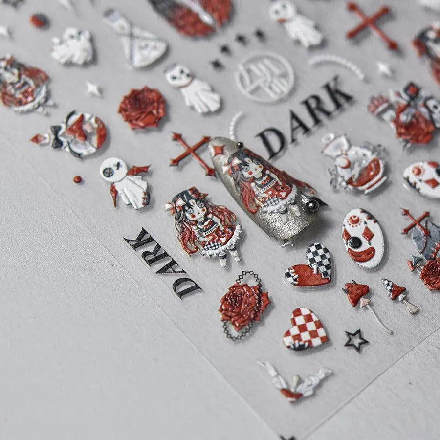 Dark Joker Nail Art Stickers Adhesive Embossed Ghost Style Sticker Decals to3328