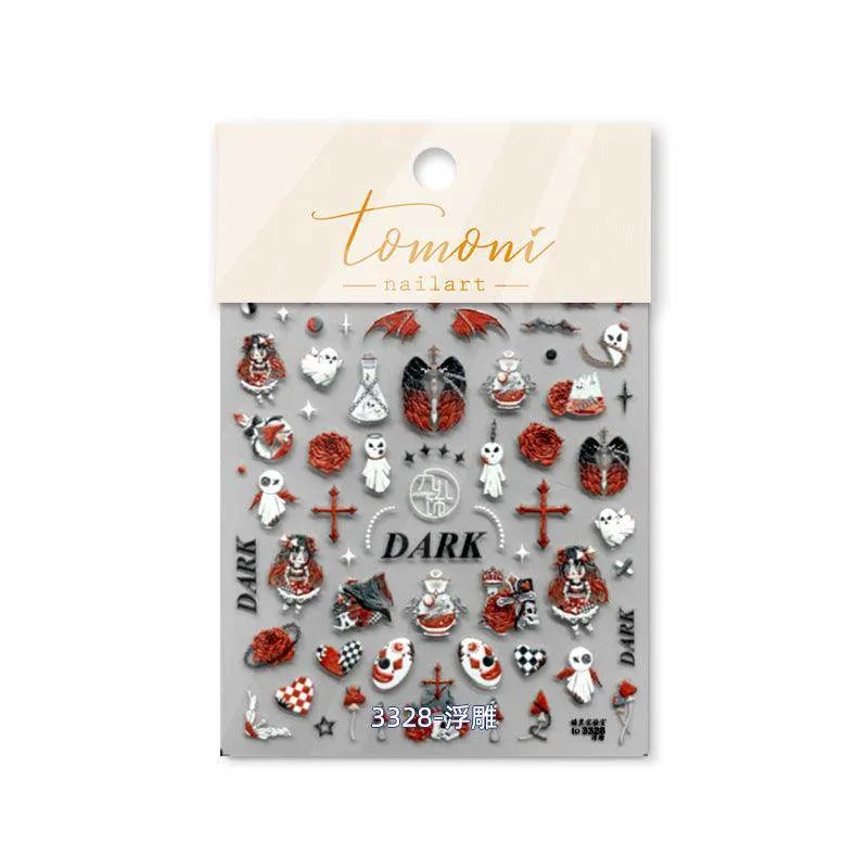 Dark Joker Nail Art Stickers Adhesive Embossed Ghost Style Sticker Decals to3328