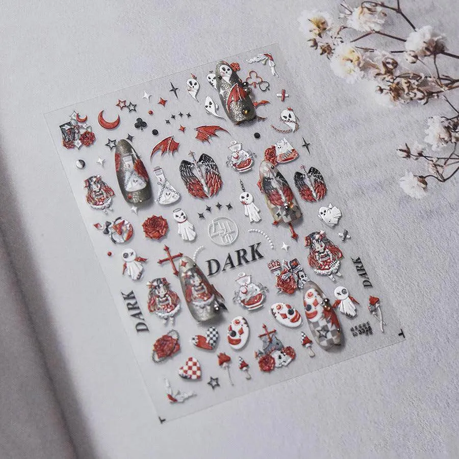 Dark Joker Nail Art Stickers Adhesive Embossed Ghost Style Sticker Decals to3328