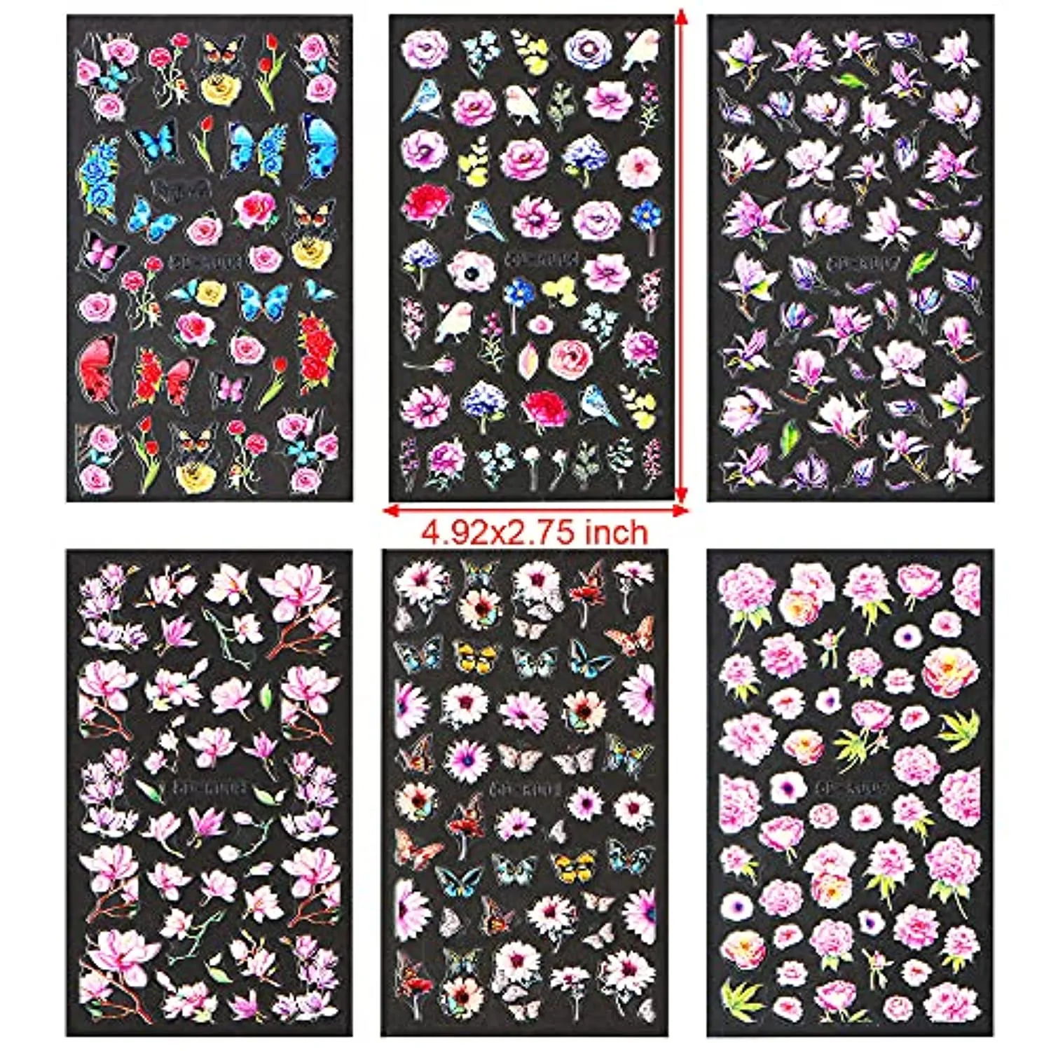 Dornail 6 Sheets 5D Stereoscopic Embossed Nail Stickers Flowers Butterfly Nail Decals Summer Nail Art Stickers DIY Design Decoration Accessories