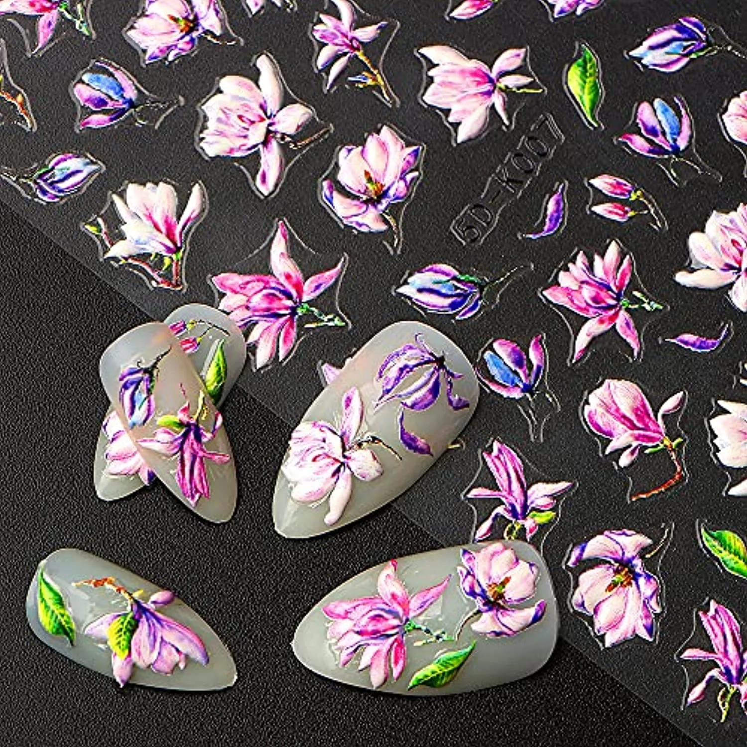 Dornail 6 Sheets 5D Stereoscopic Embossed Nail Stickers Flowers Butterfly Nail Decals Summer Nail Art Stickers DIY Design Decoration Accessories