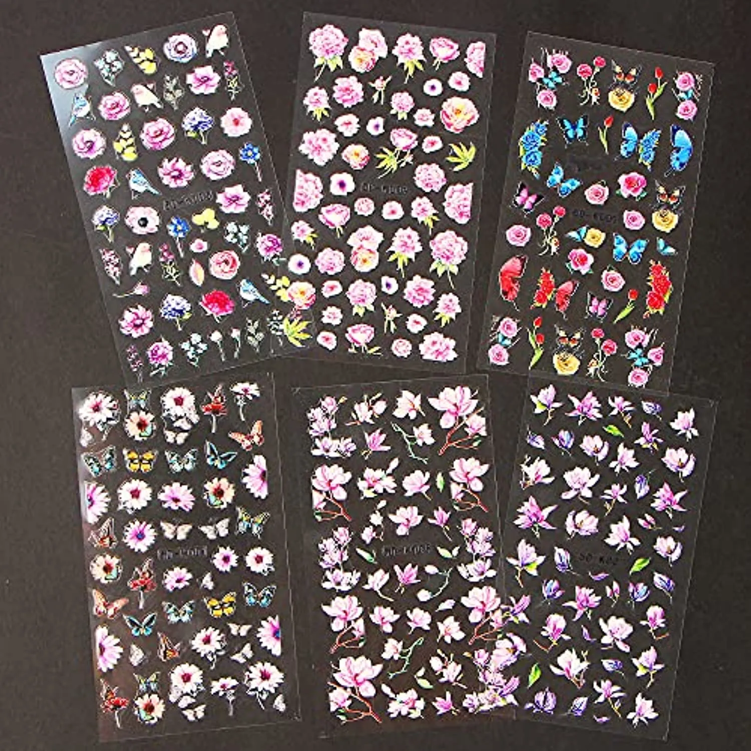 Dornail 6 Sheets 5D Stereoscopic Embossed Nail Stickers Flowers Butterfly Nail Decals Summer Nail Art Stickers DIY Design Decoration Accessories