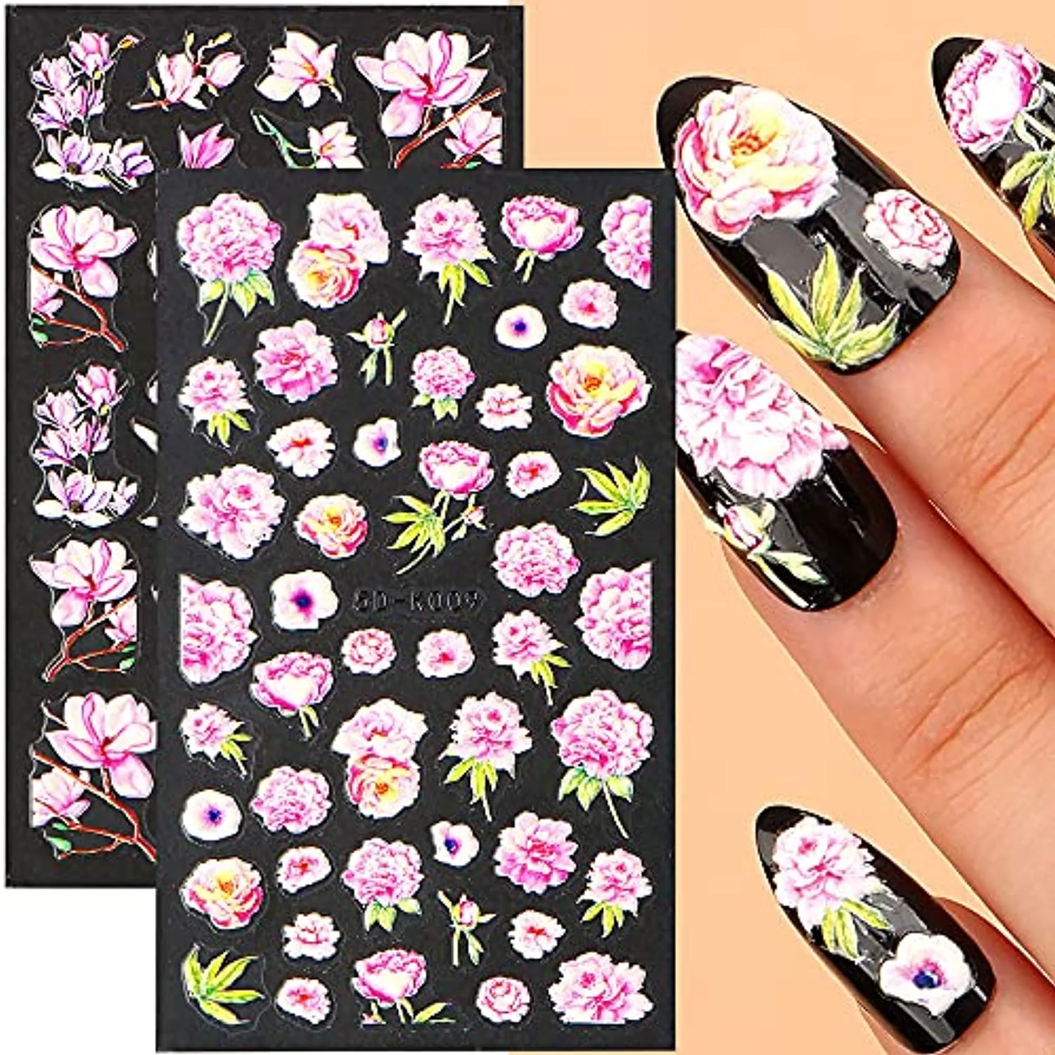 Dornail 6 Sheets 5D Stereoscopic Embossed Nail Stickers Flowers Butterfly Nail Decals Summer Nail Art Stickers DIY Design Decoration Accessories