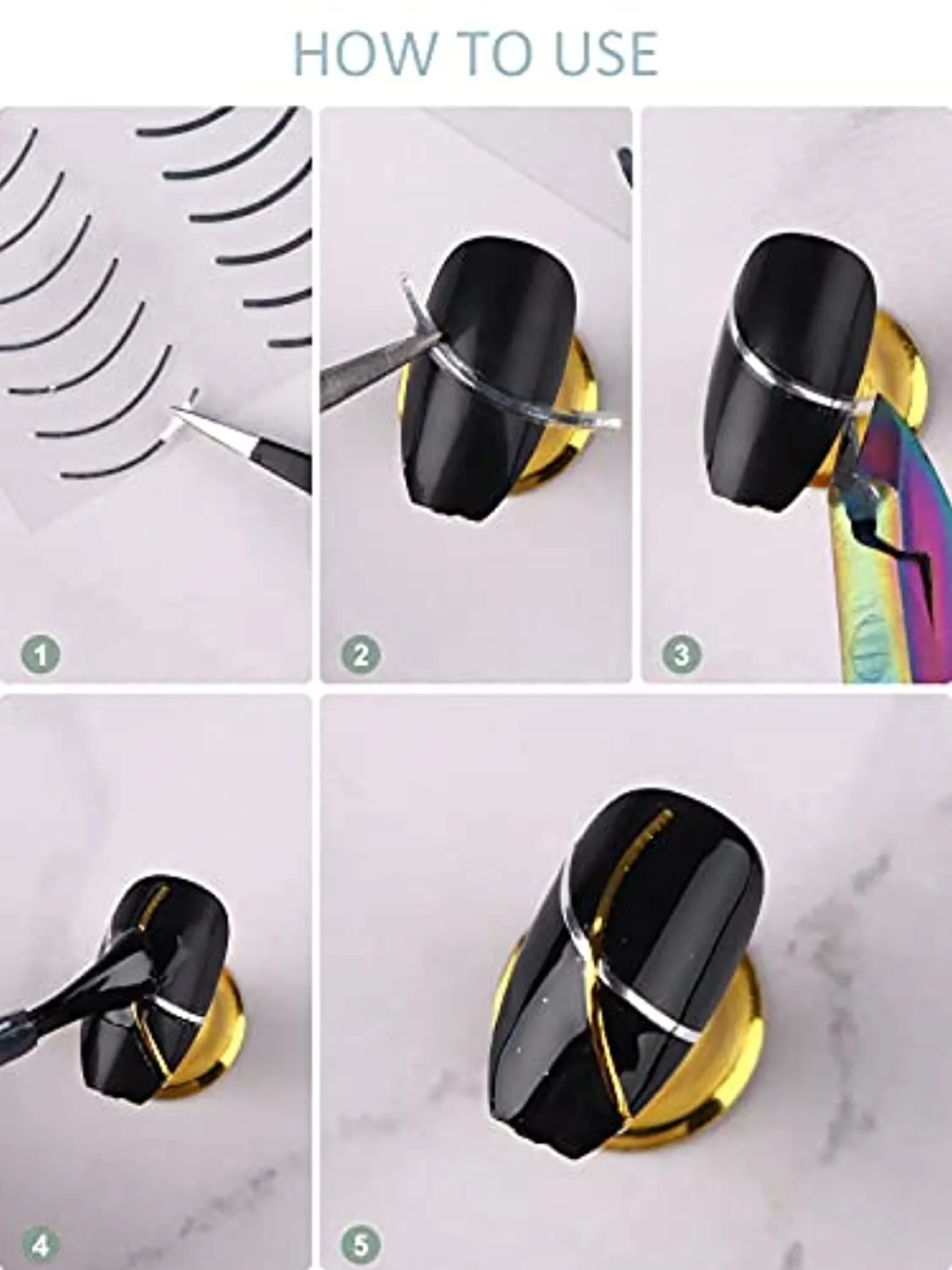 EBANKU 12 Sheets Gold Silver Metal Nail Stickers, Metallic Curve Strip Line Nail Decal Self-Adhesive 3D Wave Design DIY Decoration for Women Girls
