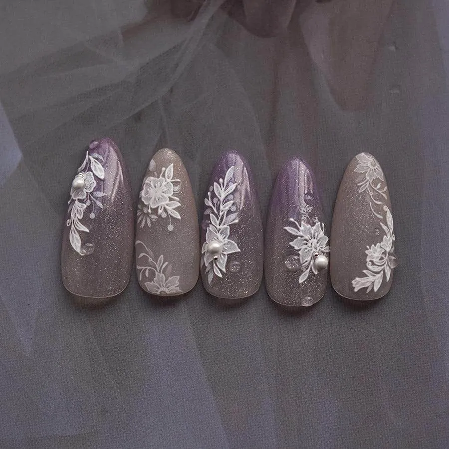 Embossed Flower Lace Nail Art Stickers White Bridal Lace Adhesive Embossed Sticker Decals to4070