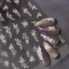 Embossed Flower Lace Nail Art Stickers White Bridal Lace Adhesive Embossed Sticker Decals to4070