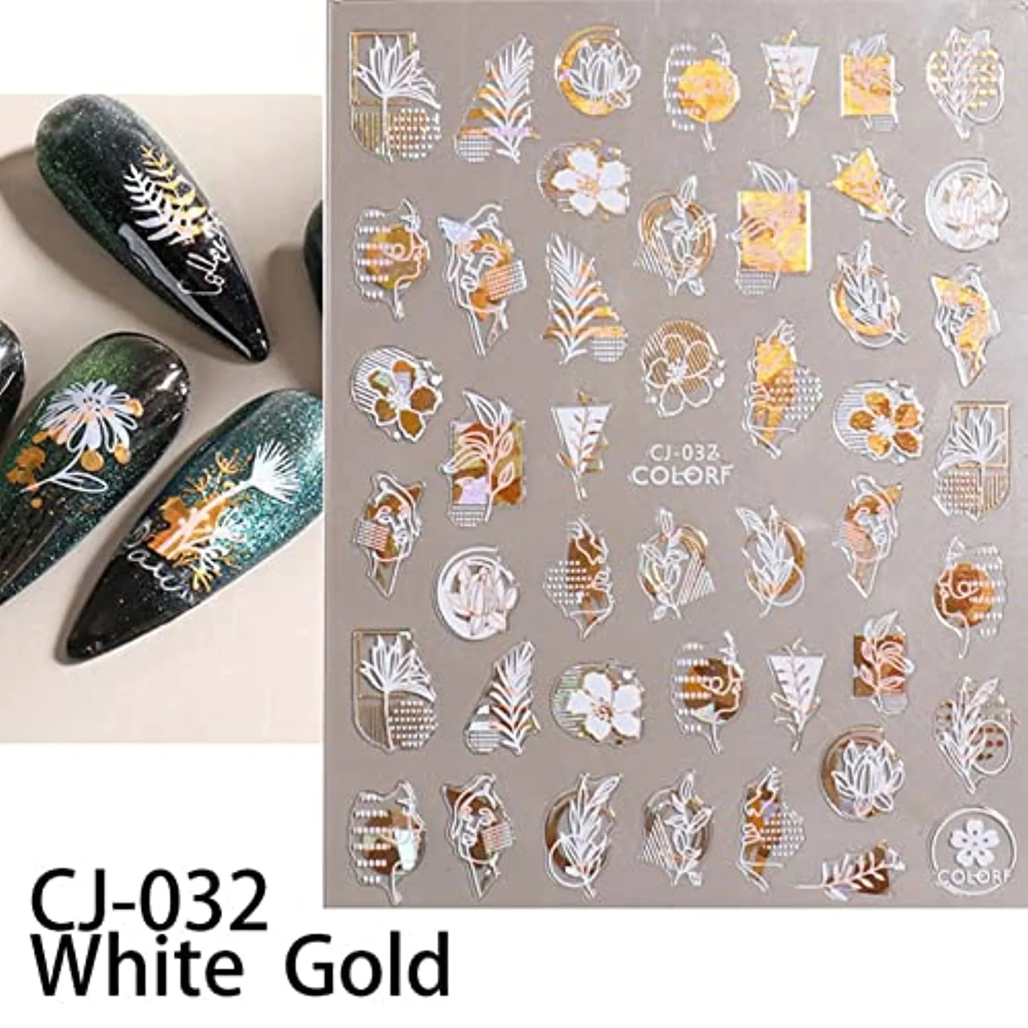 Flower Nail Art Stickers Decals 6Sheets Gold White Bronzing Flowers Nail Decals Leaves Flower 3D Self-Adhesive Slider Decals for Spring Summer Nail Art Decorations Women Girls DIY Nail Art Supplies