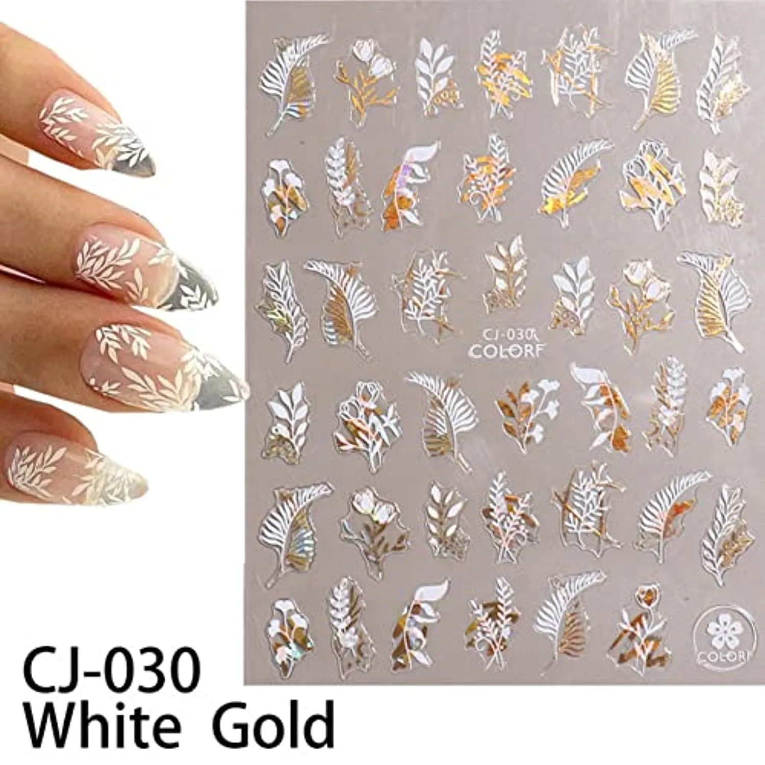 Flower Nail Art Stickers Decals 6Sheets Gold White Bronzing Flowers Nail Decals Leaves Flower 3D Self-Adhesive Slider Decals for Spring Summer Nail Art Decorations Women Girls DIY Nail Art Supplies