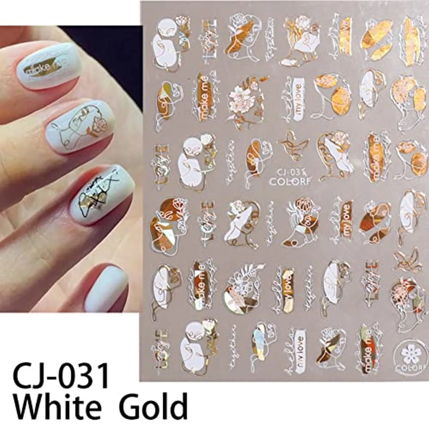 Flower Nail Art Stickers Decals 6Sheets Gold White Bronzing Flowers Nail Decals Leaves Flower 3D Self-Adhesive Slider Decals for Spring Summer Nail Art Decorations Women Girls DIY Nail Art Supplies