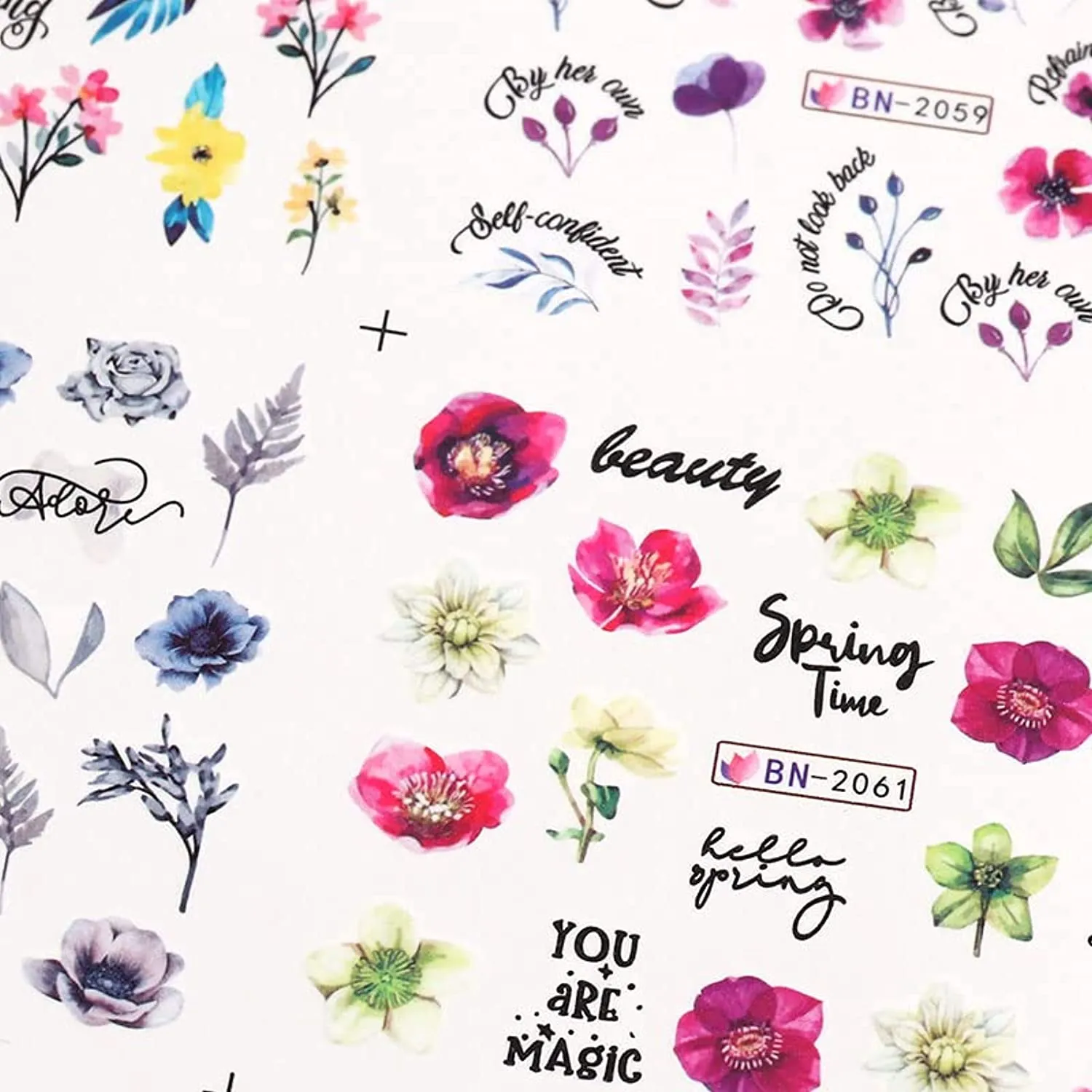 Flower Nail Art Stickers Spring Summer Nail Decal Nail Decoration Supplies Flower Water Transfer Nail Stickers for Women Winter Jasmine Plum Blossom Nail Design for Acrylic Nail Supplies Manicure Tips