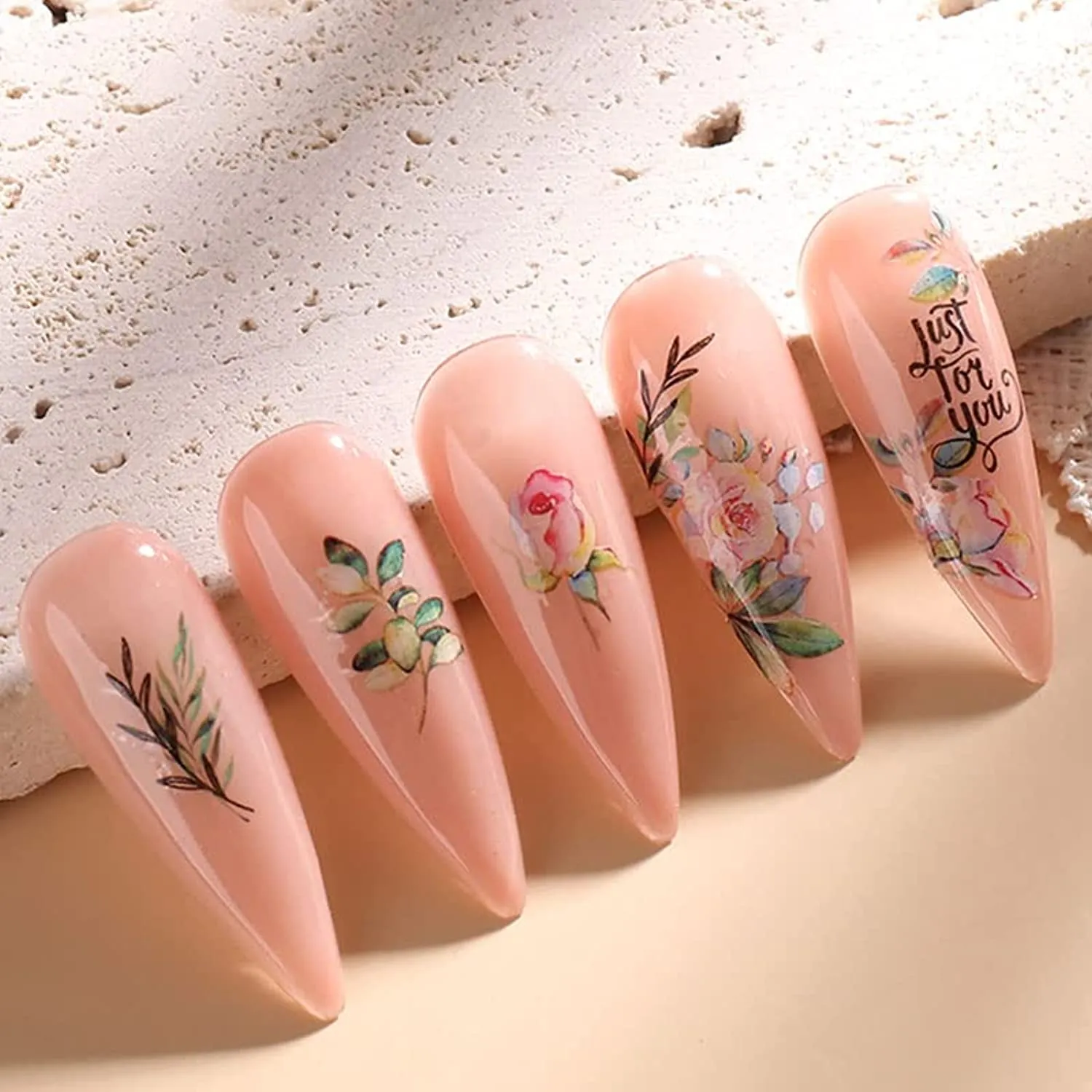 Flower Nail Art Stickers Spring Summer Nail Decal Nail Decoration Supplies Flower Water Transfer Nail Stickers for Women Winter Jasmine Plum Blossom Nail Design for Acrylic Nail Supplies Manicure Tips