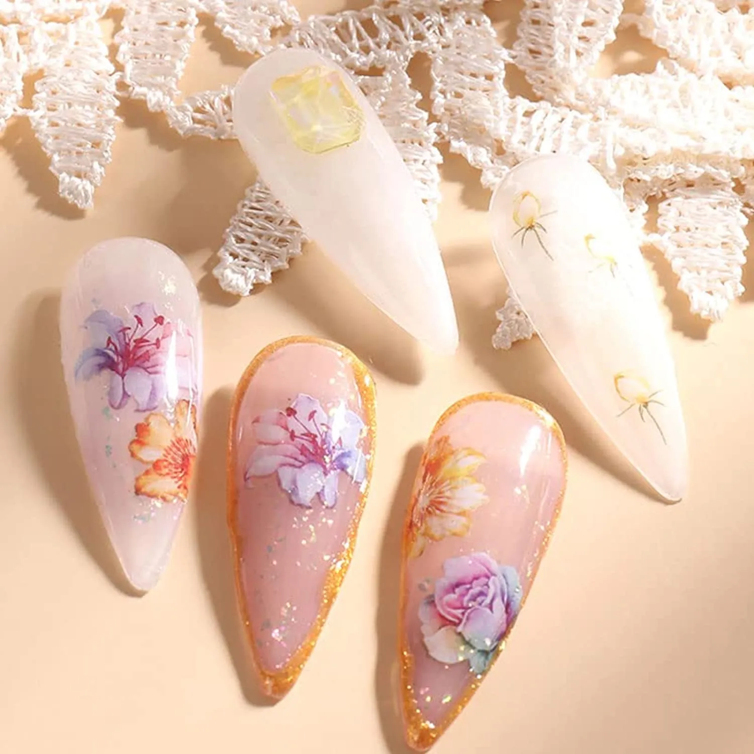 Flower Nail Art Stickers Spring Summer Nail Decal Nail Decoration Supplies Flower Water Transfer Nail Stickers for Women Winter Jasmine Plum Blossom Nail Design for Acrylic Nail Supplies Manicure Tips