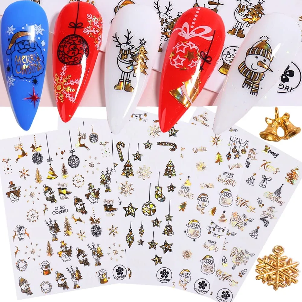 Flower Nail Stickers, 3D Metal Gold Spring Nail Decals Metallic Gold White Cherry Blossoms Leaves Bees Flowers Spring Nail Art Design DIY Nail Decoration for Women Kids(9 Sheets)