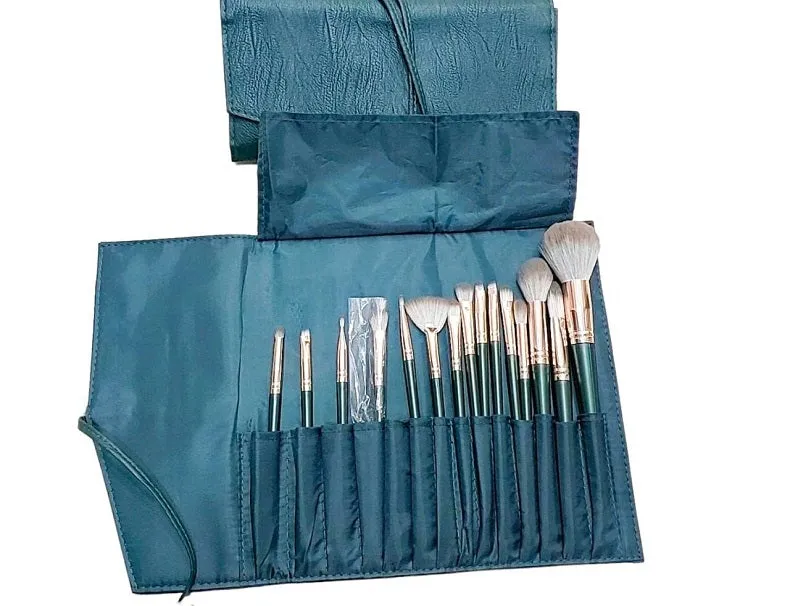 Fourteen Piece Makeup Brush Set Plus Eyeliner Eyelash Kit