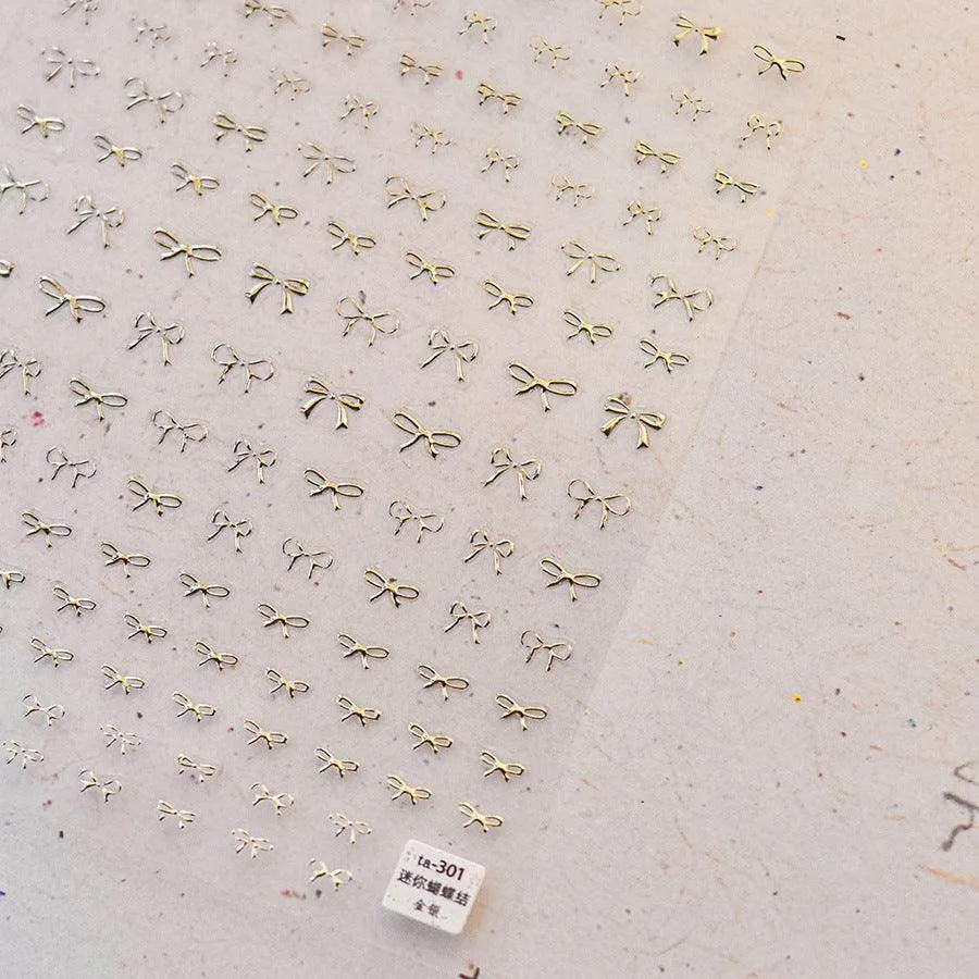 Gold Silver Bow Tie Nail Art Stickers Adhesive Embossed Sticker Decals TA301