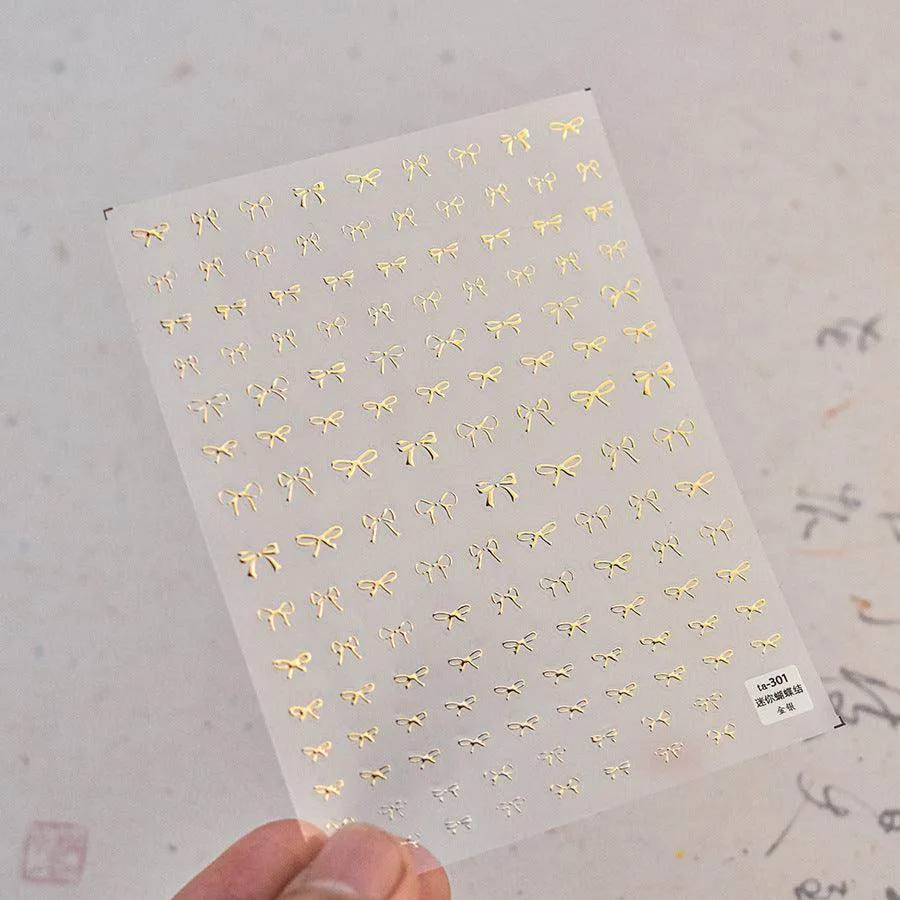 Gold Silver Bow Tie Nail Art Stickers Adhesive Embossed Sticker Decals TA301