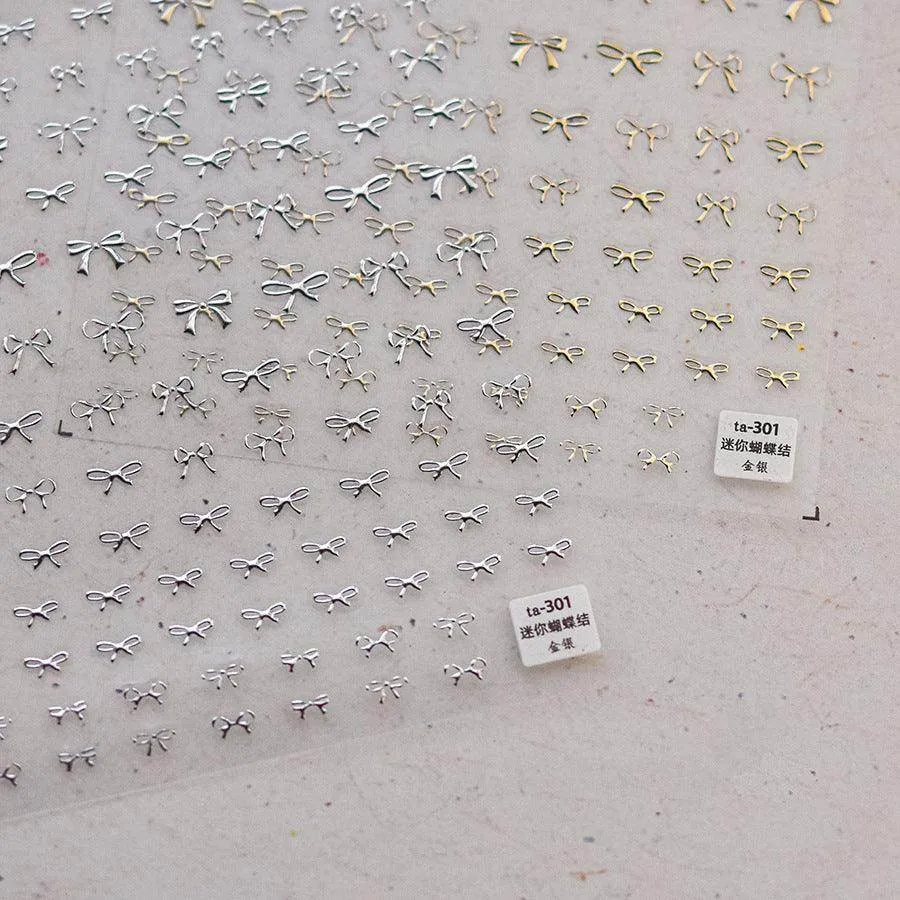 Gold Silver Bow Tie Nail Art Stickers Adhesive Embossed Sticker Decals TA301