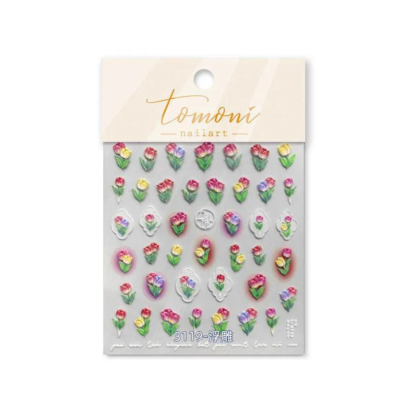 Gradient Tulip Nail Art Stickers Adhesive Embossed Daisy Flower Sticker Decals to3097