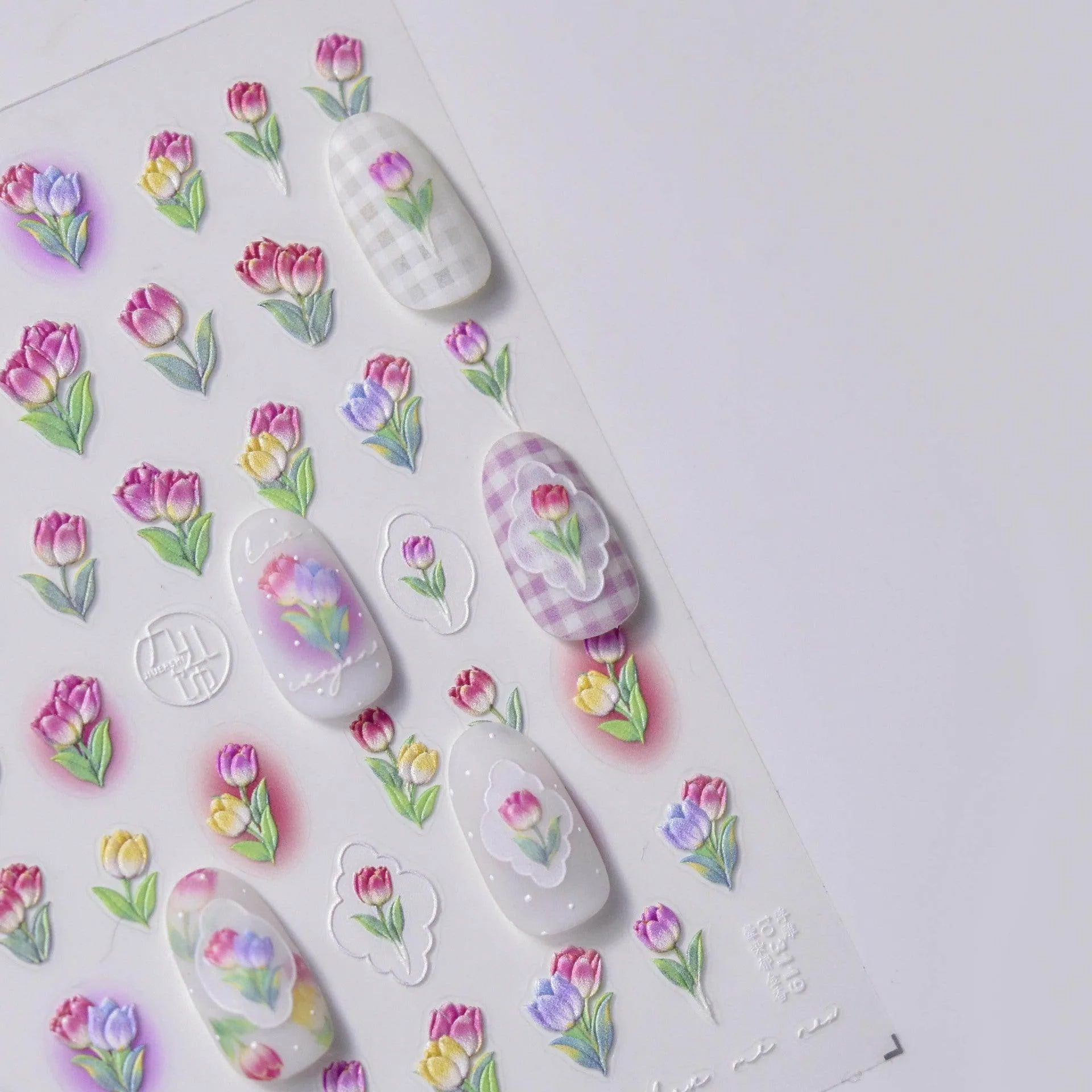 Gradient Tulip Nail Art Stickers Adhesive Embossed Daisy Flower Sticker Decals to3097
