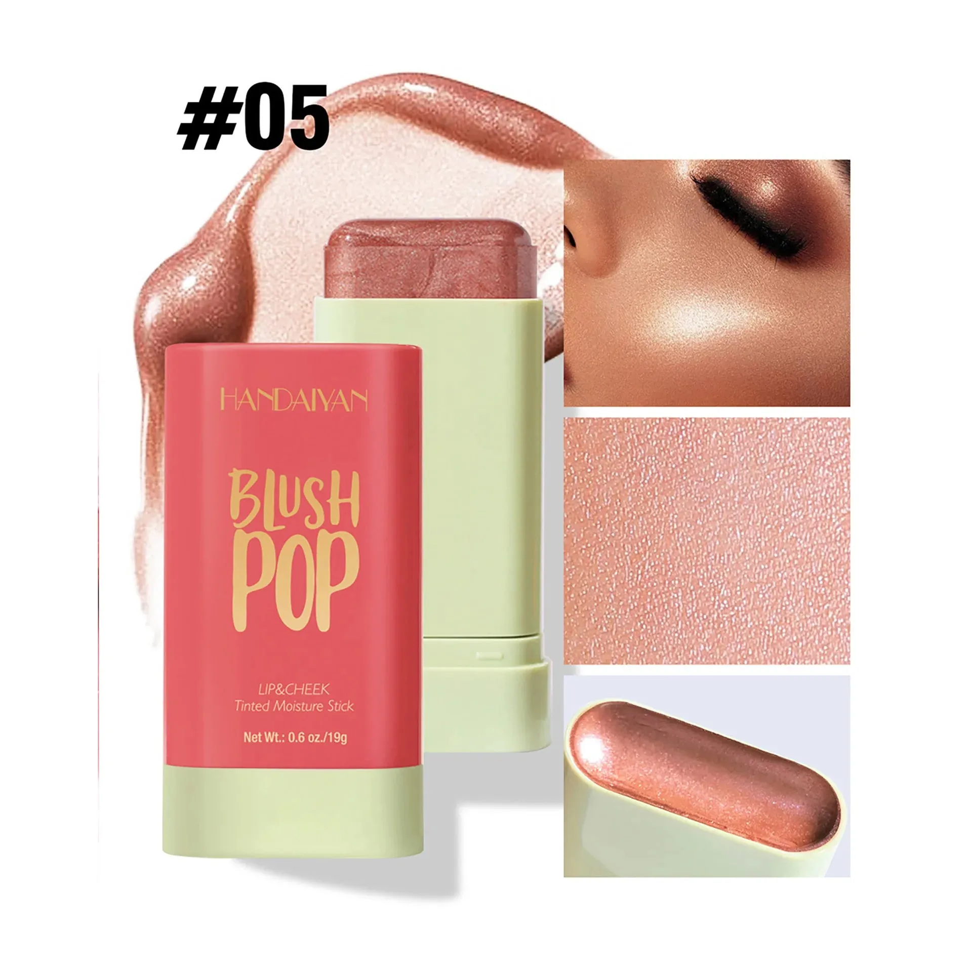 Handaiyan Matte Glitter Face Cream Blusher Smooth Cheek Lip Eye Mousse Blush Highlighter Stick Rouge Waterproof Contour Makeup