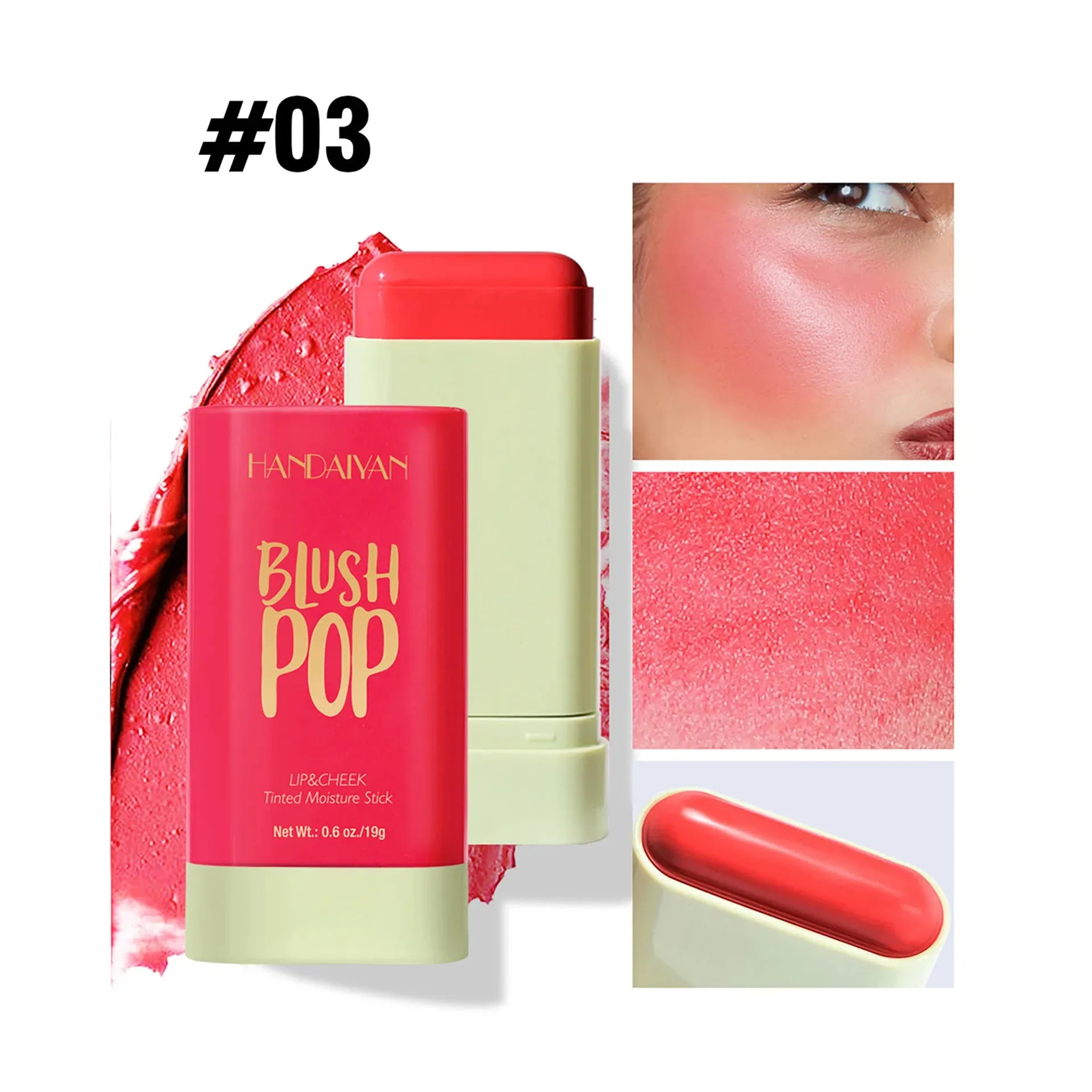 Handaiyan Matte Glitter Face Cream Blusher Smooth Cheek Lip Eye Mousse Blush Highlighter Stick Rouge Waterproof Contour Makeup