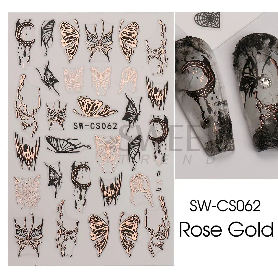 Joskaa 5D Black And White Butterfly Nails Stickers Luxury Embossed Nail Art Decals Cool Girl Text Lettering Sticker Manicure Decoration