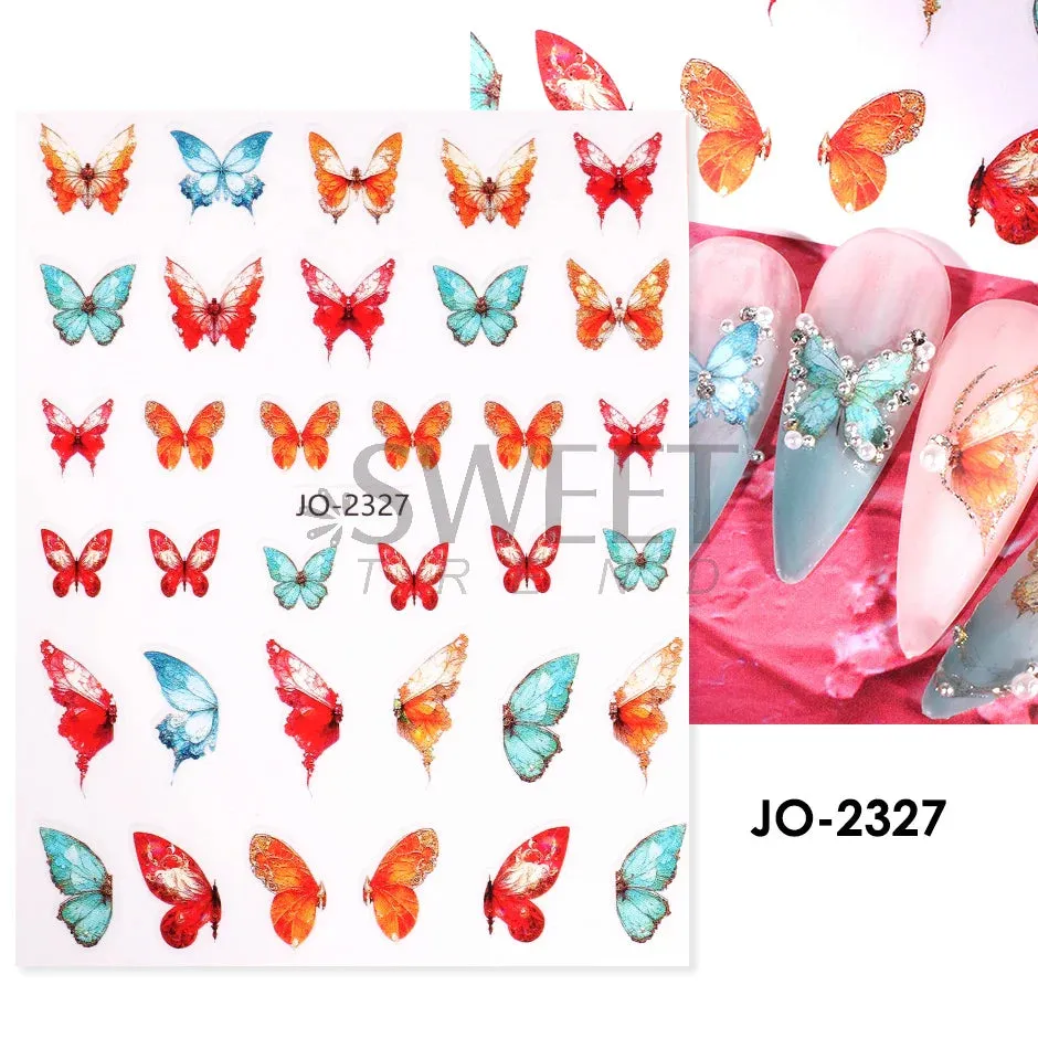 Joskaa 5D Black And White Butterfly Nails Stickers Luxury Embossed Nail Art Decals Cool Girl Text Lettering Sticker Manicure Decoration