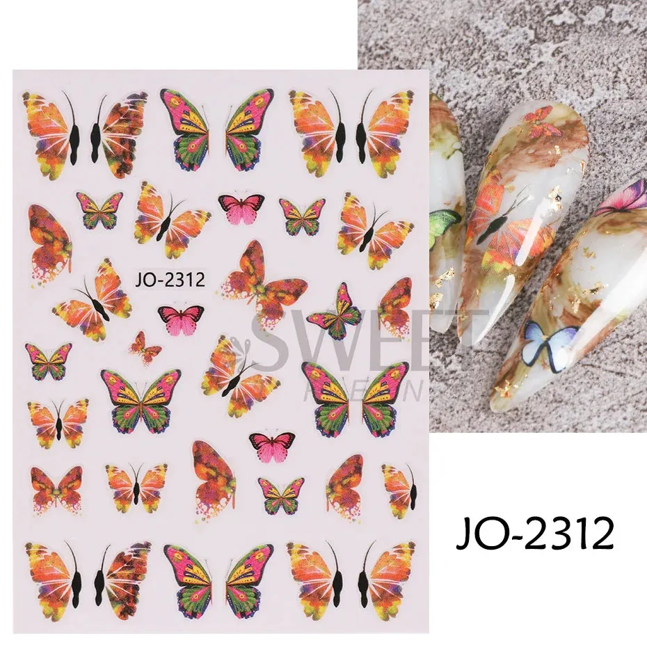Joskaa 5D Black And White Butterfly Nails Stickers Luxury Embossed Nail Art Decals Cool Girl Text Lettering Sticker Manicure Decoration