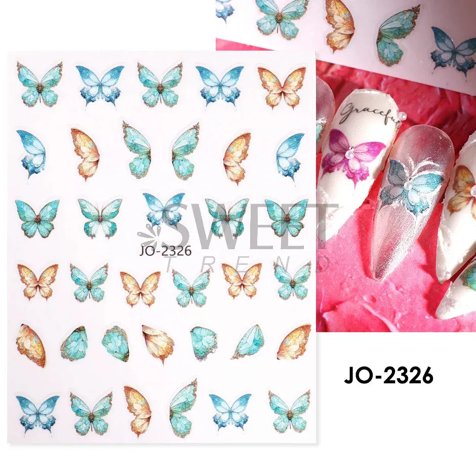 Joskaa 5D Black And White Butterfly Nails Stickers Luxury Embossed Nail Art Decals Cool Girl Text Lettering Sticker Manicure Decoration