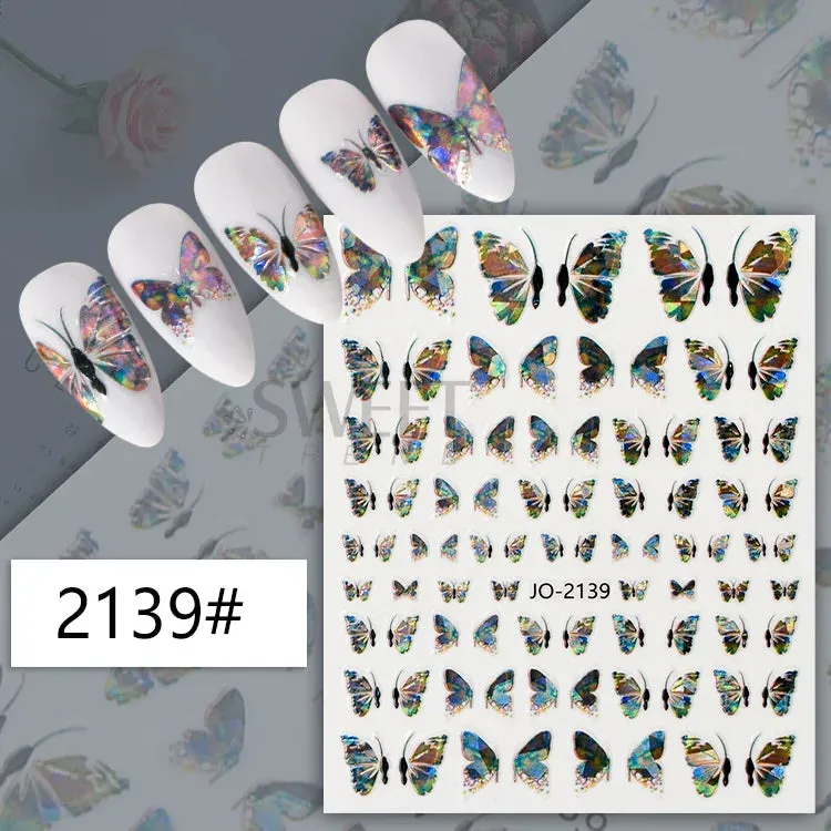 Joskaa 5D Black And White Butterfly Nails Stickers Luxury Embossed Nail Art Decals Cool Girl Text Lettering Sticker Manicure Decoration