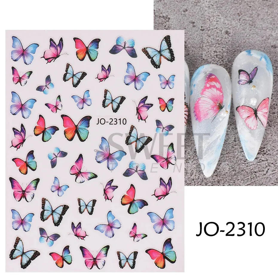 Joskaa 5D Black And White Butterfly Nails Stickers Luxury Embossed Nail Art Decals Cool Girl Text Lettering Sticker Manicure Decoration