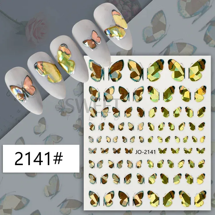 Joskaa 5D Black And White Butterfly Nails Stickers Luxury Embossed Nail Art Decals Cool Girl Text Lettering Sticker Manicure Decoration