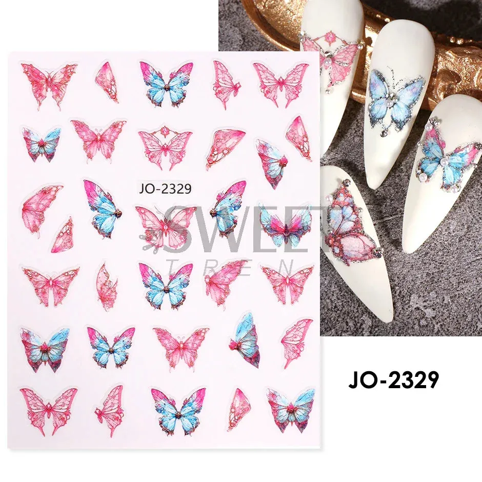 Joskaa 5D Black And White Butterfly Nails Stickers Luxury Embossed Nail Art Decals Cool Girl Text Lettering Sticker Manicure Decoration