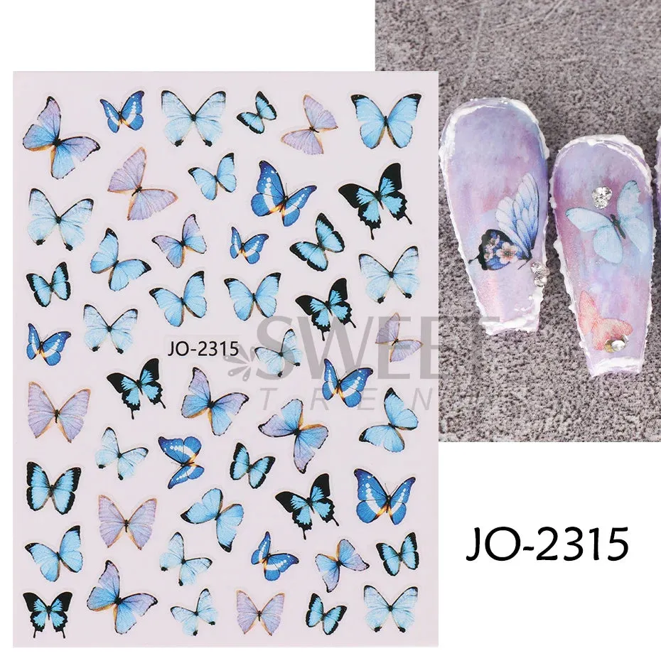 Joskaa 5D Black And White Butterfly Nails Stickers Luxury Embossed Nail Art Decals Cool Girl Text Lettering Sticker Manicure Decoration
