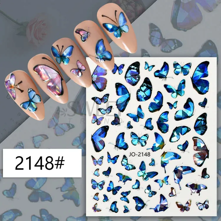 Joskaa 5D Black And White Butterfly Nails Stickers Luxury Embossed Nail Art Decals Cool Girl Text Lettering Sticker Manicure Decoration
