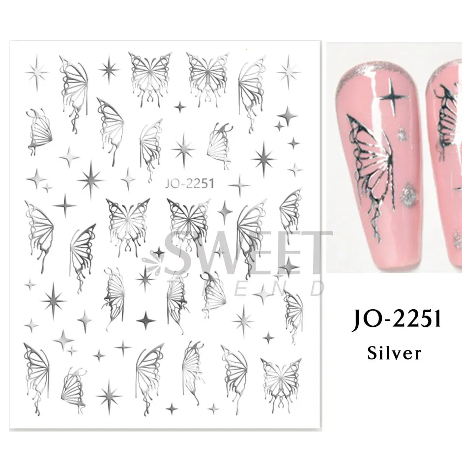 Joskaa 5D Black And White Butterfly Nails Stickers Luxury Embossed Nail Art Decals Cool Girl Text Lettering Sticker Manicure Decoration
