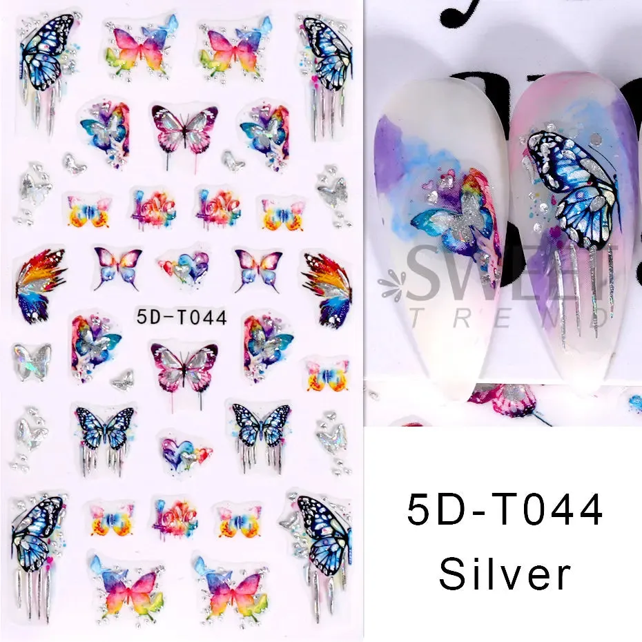 Joskaa 5D Black And White Butterfly Nails Stickers Luxury Embossed Nail Art Decals Cool Girl Text Lettering Sticker Manicure Decoration
