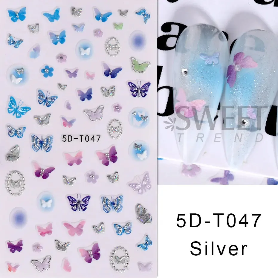 Joskaa 5D Black And White Butterfly Nails Stickers Luxury Embossed Nail Art Decals Cool Girl Text Lettering Sticker Manicure Decoration