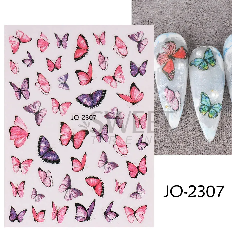 Joskaa 5D Black And White Butterfly Nails Stickers Luxury Embossed Nail Art Decals Cool Girl Text Lettering Sticker Manicure Decoration