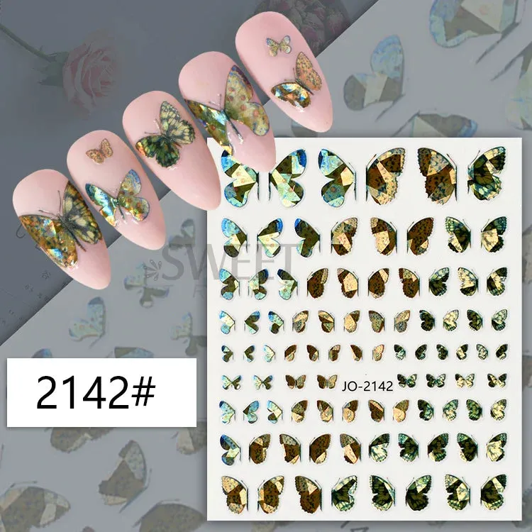 Joskaa 5D Black And White Butterfly Nails Stickers Luxury Embossed Nail Art Decals Cool Girl Text Lettering Sticker Manicure Decoration