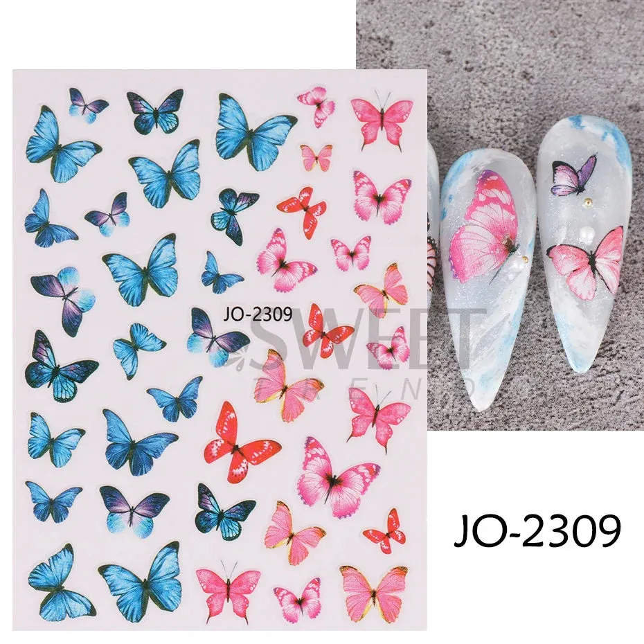 Joskaa 5D Black And White Butterfly Nails Stickers Luxury Embossed Nail Art Decals Cool Girl Text Lettering Sticker Manicure Decoration