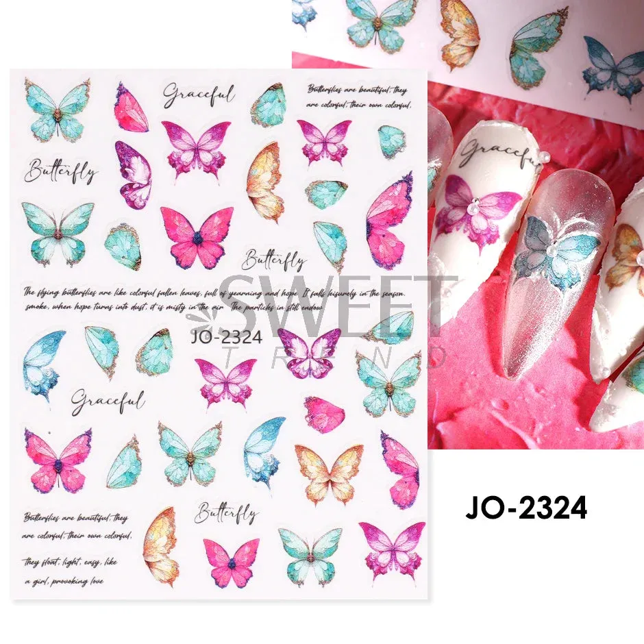 Joskaa 5D Black And White Butterfly Nails Stickers Luxury Embossed Nail Art Decals Cool Girl Text Lettering Sticker Manicure Decoration
