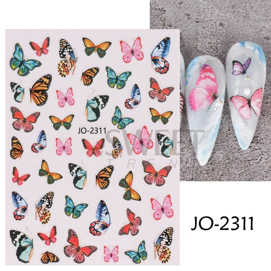 Joskaa 5D Black And White Butterfly Nails Stickers Luxury Embossed Nail Art Decals Cool Girl Text Lettering Sticker Manicure Decoration