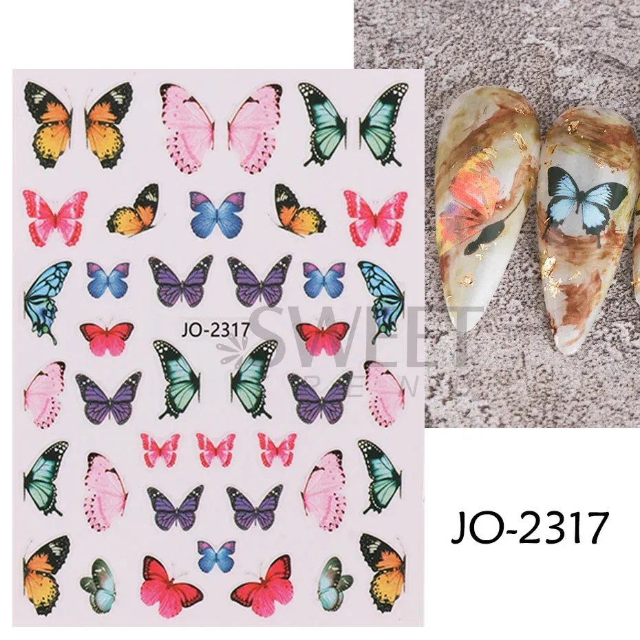 Joskaa 5D Black And White Butterfly Nails Stickers Luxury Embossed Nail Art Decals Cool Girl Text Lettering Sticker Manicure Decoration