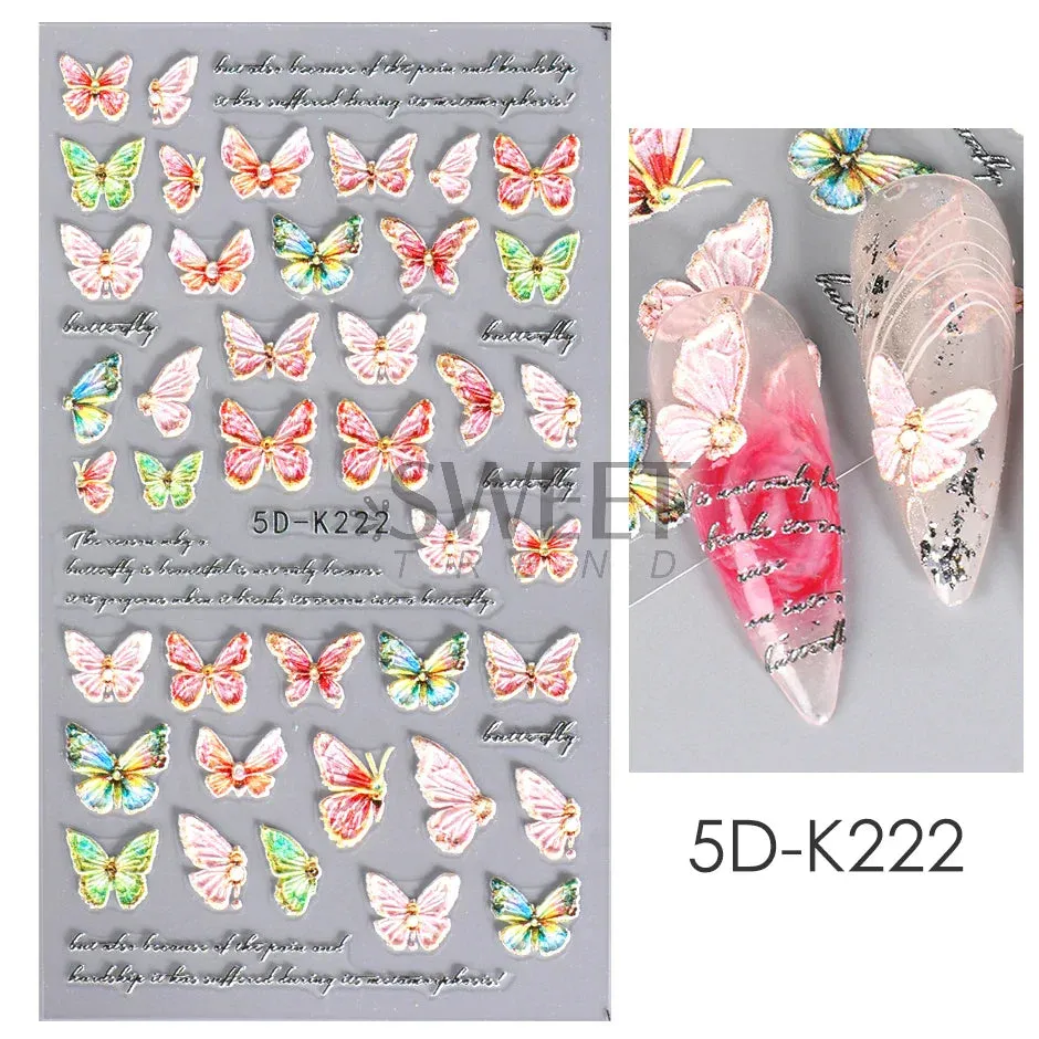 Joskaa 5D Black And White Butterfly Nails Stickers Luxury Embossed Nail Art Decals Cool Girl Text Lettering Sticker Manicure Decoration