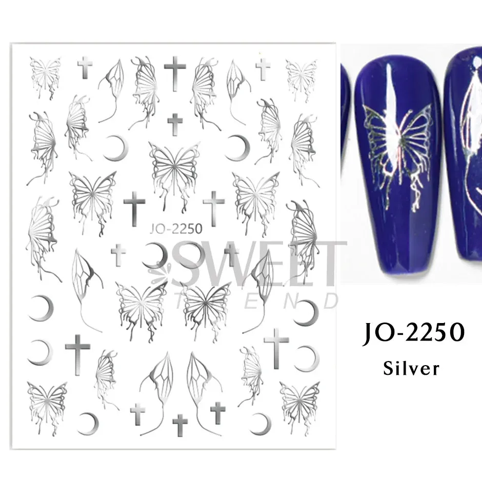 Joskaa 5D Black And White Butterfly Nails Stickers Luxury Embossed Nail Art Decals Cool Girl Text Lettering Sticker Manicure Decoration