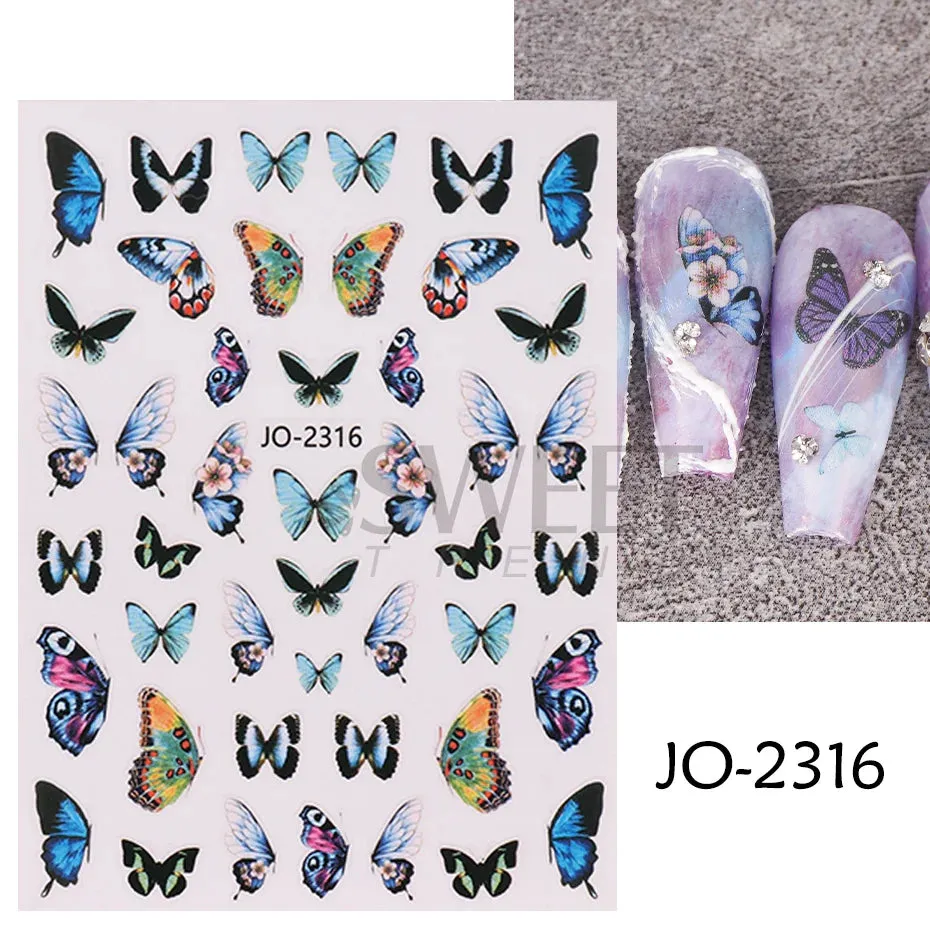 Joskaa 5D Black And White Butterfly Nails Stickers Luxury Embossed Nail Art Decals Cool Girl Text Lettering Sticker Manicure Decoration
