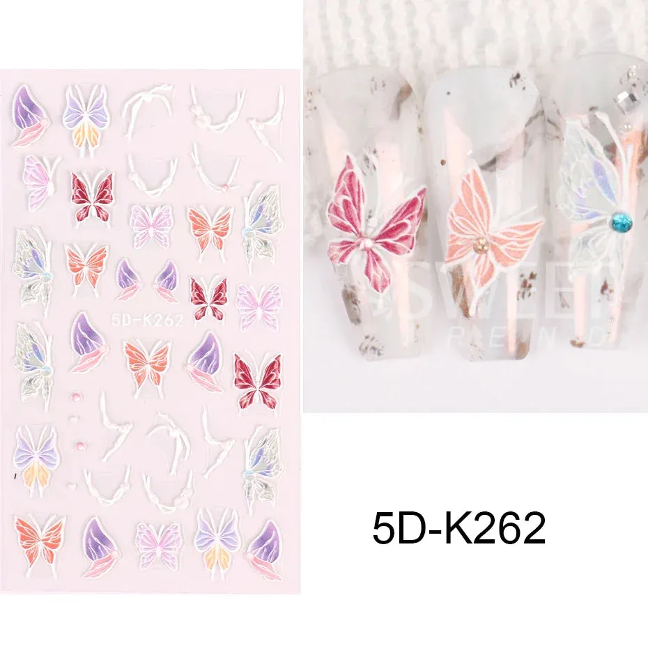 Joskaa 5D Black And White Butterfly Nails Stickers Luxury Embossed Nail Art Decals Cool Girl Text Lettering Sticker Manicure Decoration