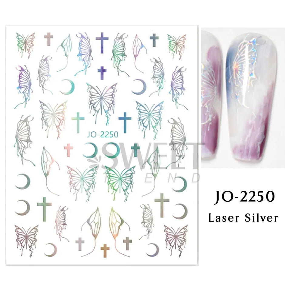 Joskaa 5D Black And White Butterfly Nails Stickers Luxury Embossed Nail Art Decals Cool Girl Text Lettering Sticker Manicure Decoration