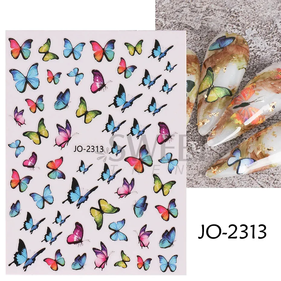 Joskaa 5D Black And White Butterfly Nails Stickers Luxury Embossed Nail Art Decals Cool Girl Text Lettering Sticker Manicure Decoration
